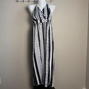 NIAY Women's 6 Aztec‎ Halter Maxi Beach Dress Spaghetti Straps Side Slits B & W